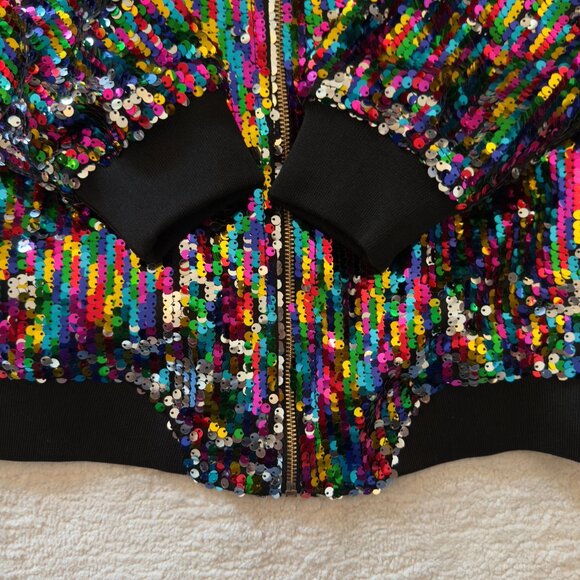 Cresay Sequin Bomber Jacket Size XL Multicolor 80s Disco Glam Festival Style - Picture 6 of 15